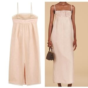 Zara Limited Edition Mixed Organza Midi Dress linen dusty pink studio